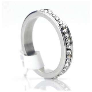 CUBIC ZIRCONIA Crystals 316L Stainless Steel 4mm wide Band Ring US 