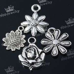   Mixed Tibetan Silver Various Flower Shape Charm Beads Jewelry Finding