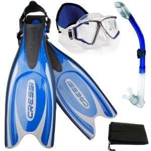  Snorkeling Scuba Dive Mask Dry Snorkel Fins Gear Bag Set 
