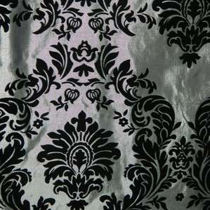 Flocked Taffeta Fabric  High quality Silver & Black Damask Flocking 