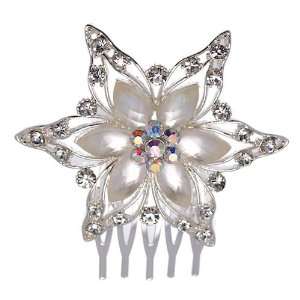  Cecile Silver Crystal Pearl Hair Comb Jewelry