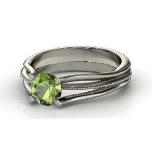   Solitaire Ring, Round Green Tourmaline 14K White Gold Ring: Jewelry