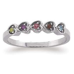  Sterling Silver Sisters Running Hearts Birthstone Ring Jewelry