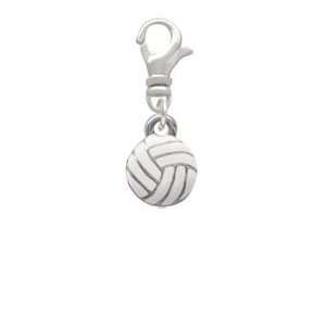  Mini Enamel Volleyball   Two Sided   Silver Plated Clip on 