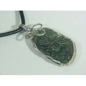  Sterling Silver wire wrapped moldavite pendant necklace 